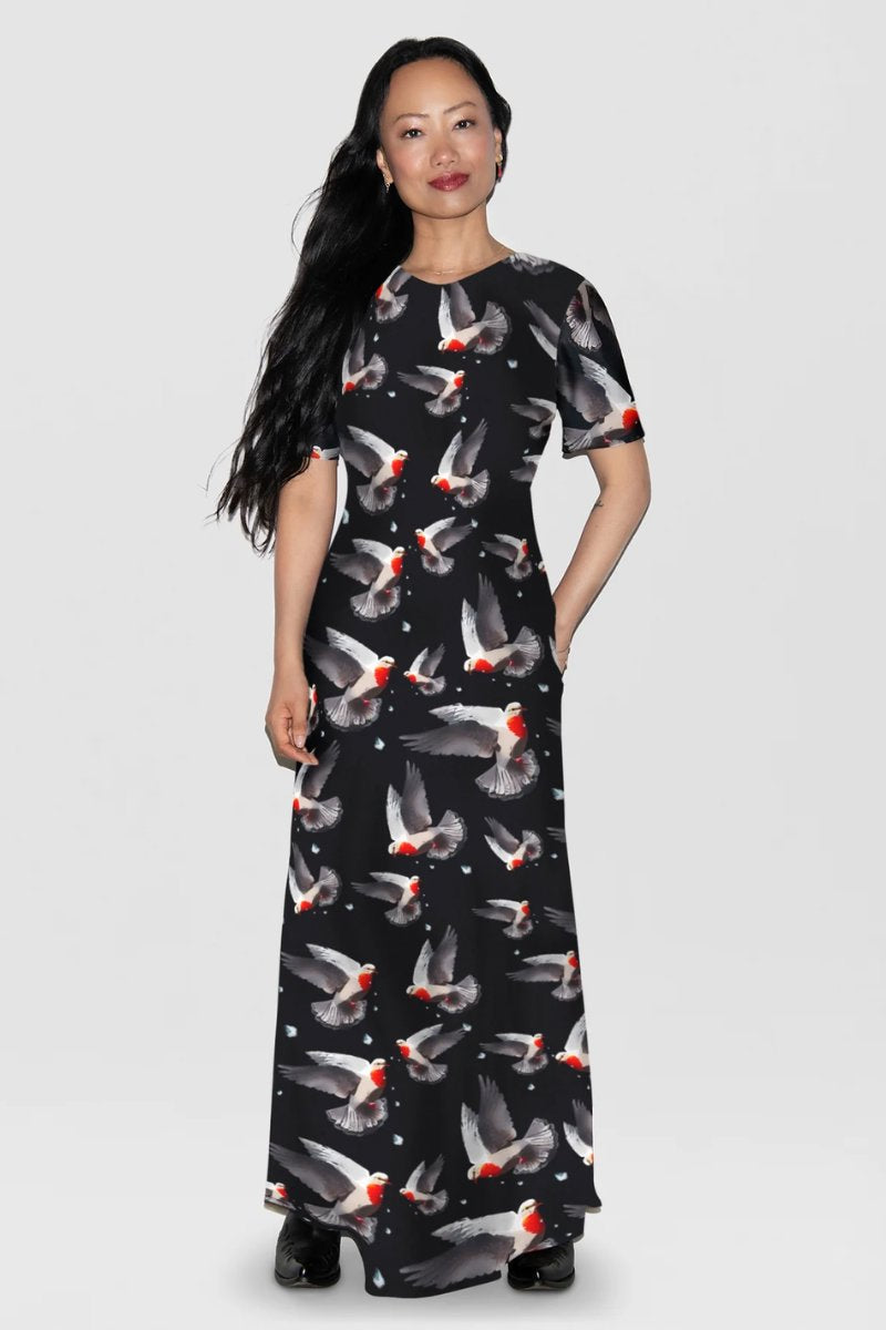 SHORT SLEEVE BIAS DRESS-BLEEDING DOVE Maxi Dress Silk Laundry
