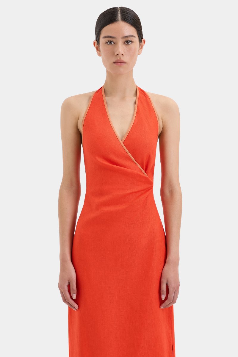 PANETTONE TWIST MIDI DRESS-TANGERINE Midi Dress SIR. 
