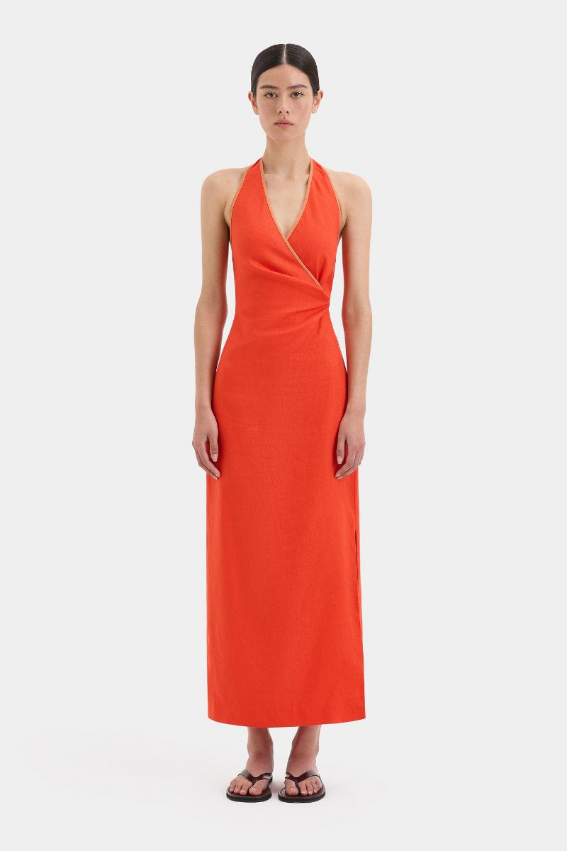 PANETTONE TWIST MIDI DRESS-TANGERINE Midi Dress SIR. 