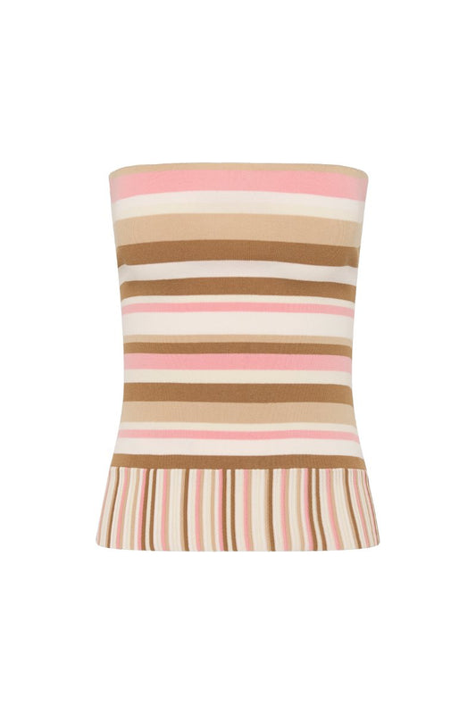 CITARA STRAPLESS TOP-PUCE SEPIA STRIPE Tops Faithfull the Brand 