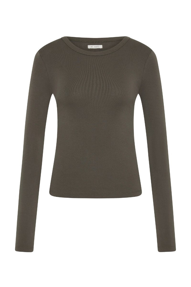 ORGANIC COTTON LONG SLEEVE TOP-KHAKI Tops ST AGNI 