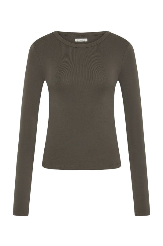 ORGANIC COTTON LONG SLEEVE TOP-KHAKI Tops ST AGNI 