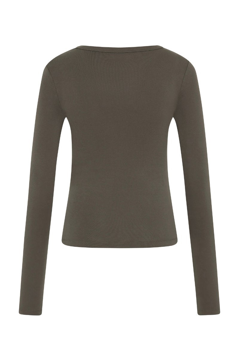ORGANIC COTTON LONG SLEEVE TOP-KHAKI Tops ST AGNI 