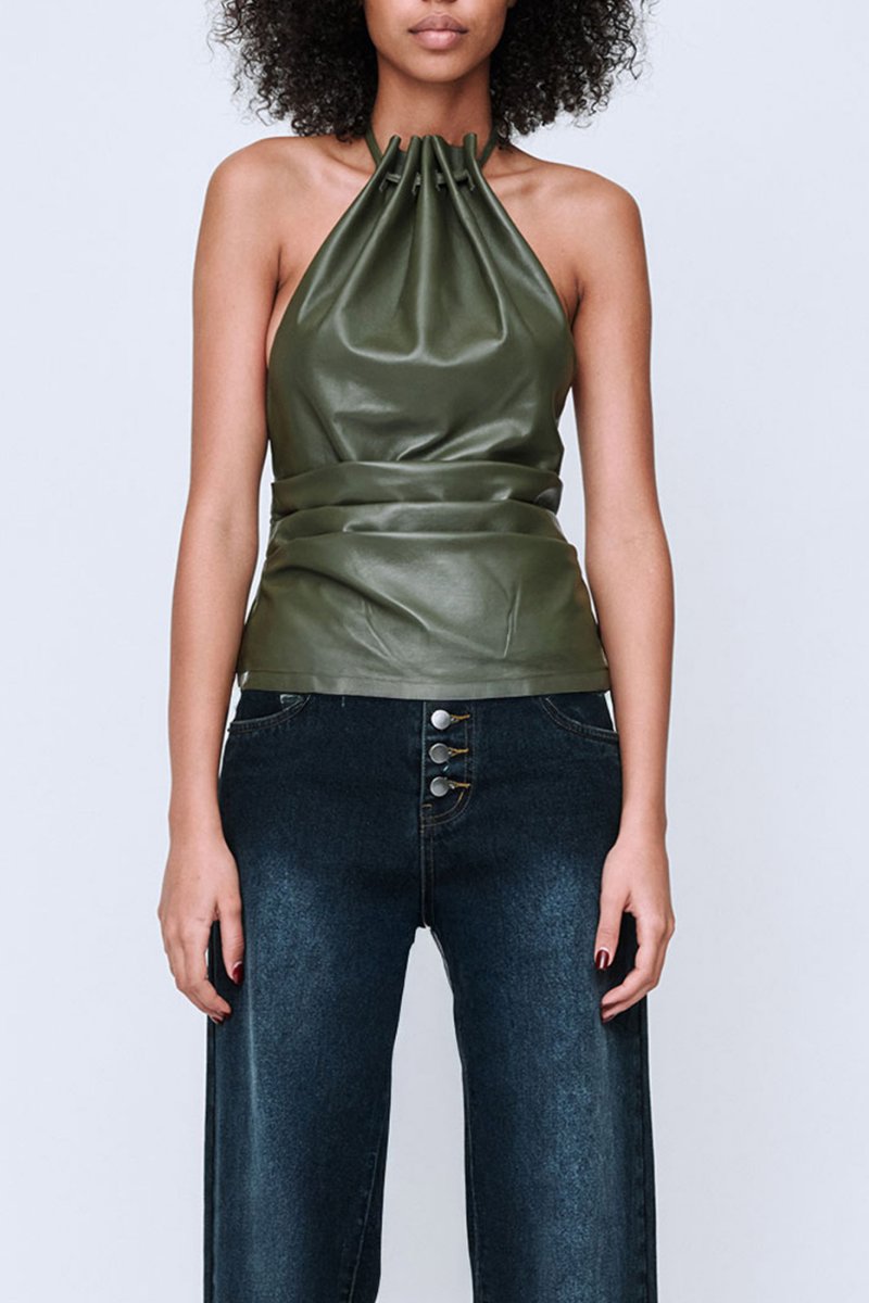 MAX LEATHER TOP-KHAKI Tops Wynn Hamlyn 