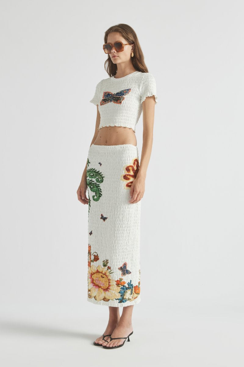 HOME OF THE ART SHIRRED LONG DRESS-LAPIS Midi Dress ANTIPODEAN 