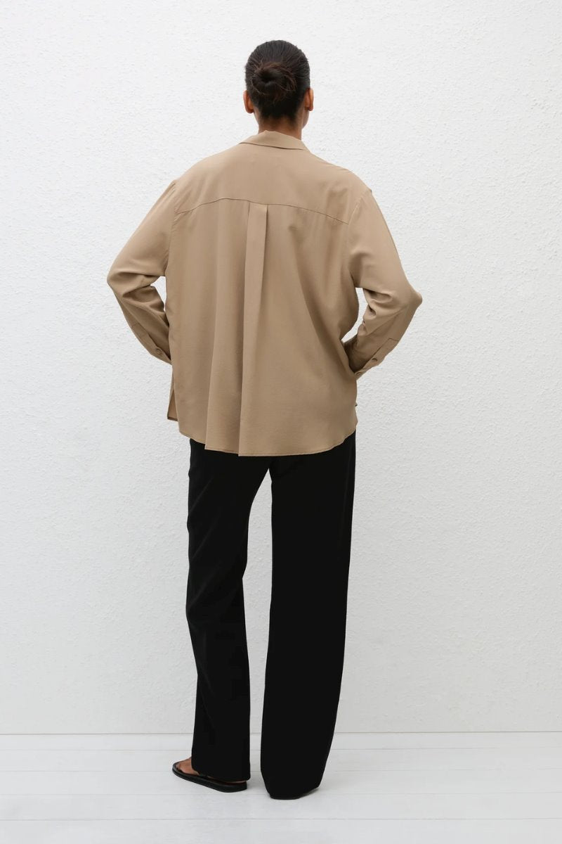 LONG SLEEVE SILK SHIRT-STONE Tops Matteau 