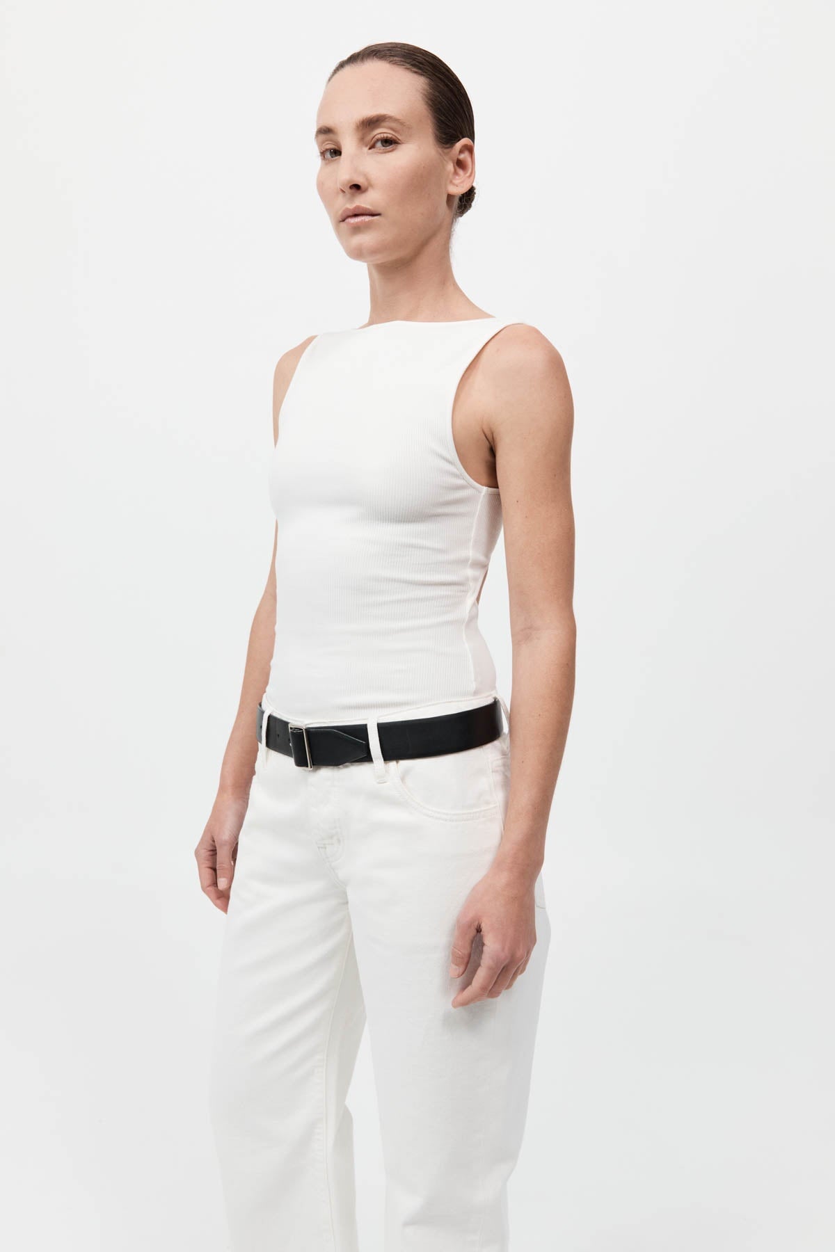 RIB BATEAU CUT OUT TOP-WHITE Tops ST AGNI 