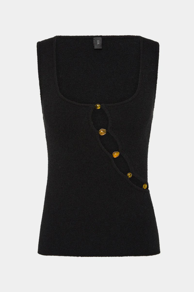 CHIARA BEADED TANK-BLACK Tops SIR. 