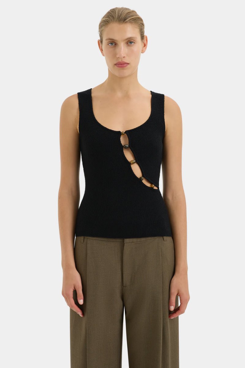 CHIARA BEADED TANK-BLACK Tops SIR. 