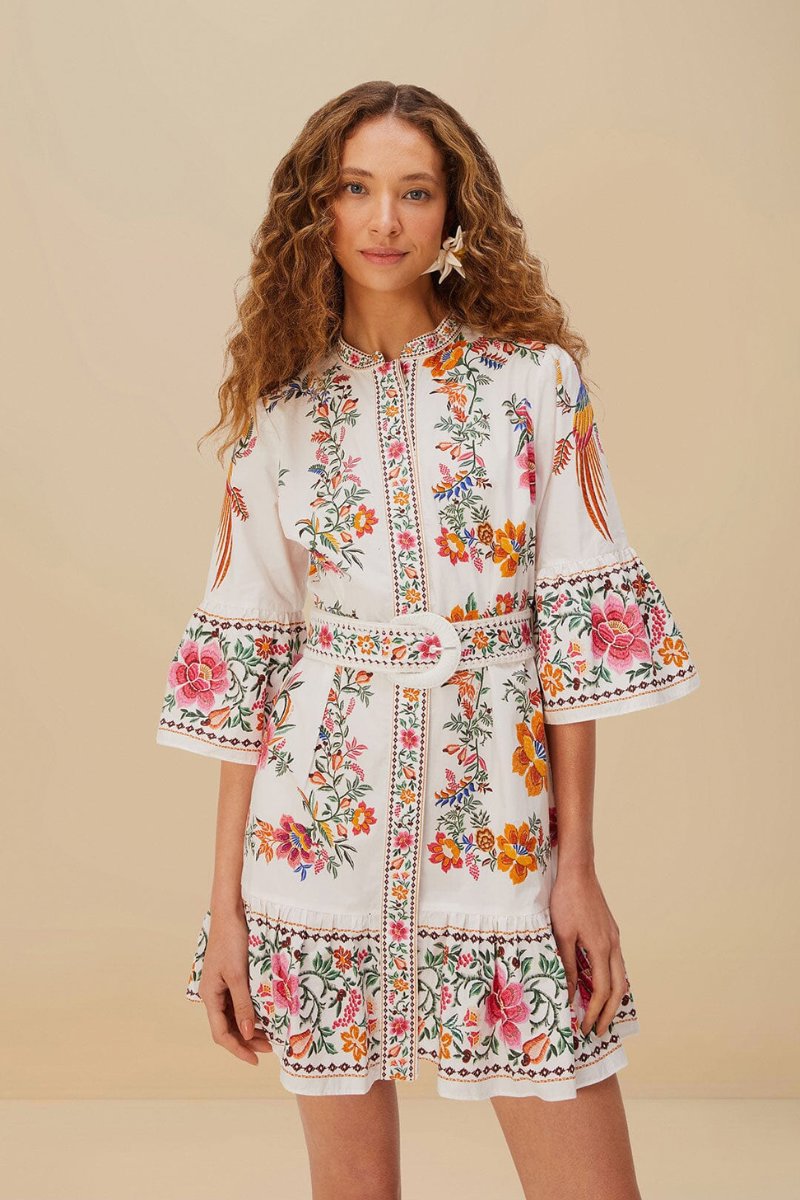 DELICATE FOREST SCARVES MINI DRESS-OFF-WHITE Mini Dress Farm Rio 