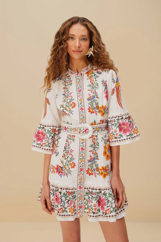 DELICATE FOREST SCARVES MINI DRESS-OFF-WHITE Mini Dress Farm Rio 