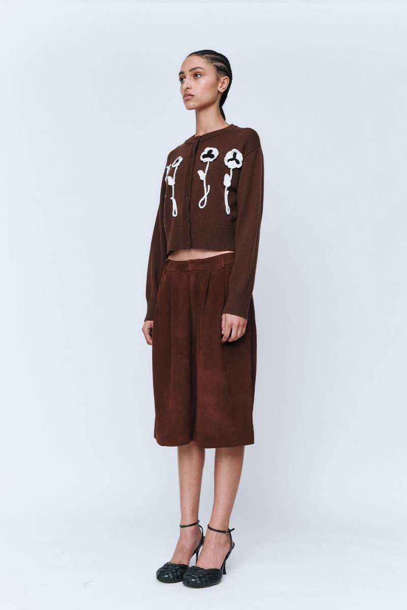 PANSY FLOWER CARDIGAN-CHOCOLATE Knitwear Wynn Hamlyn 