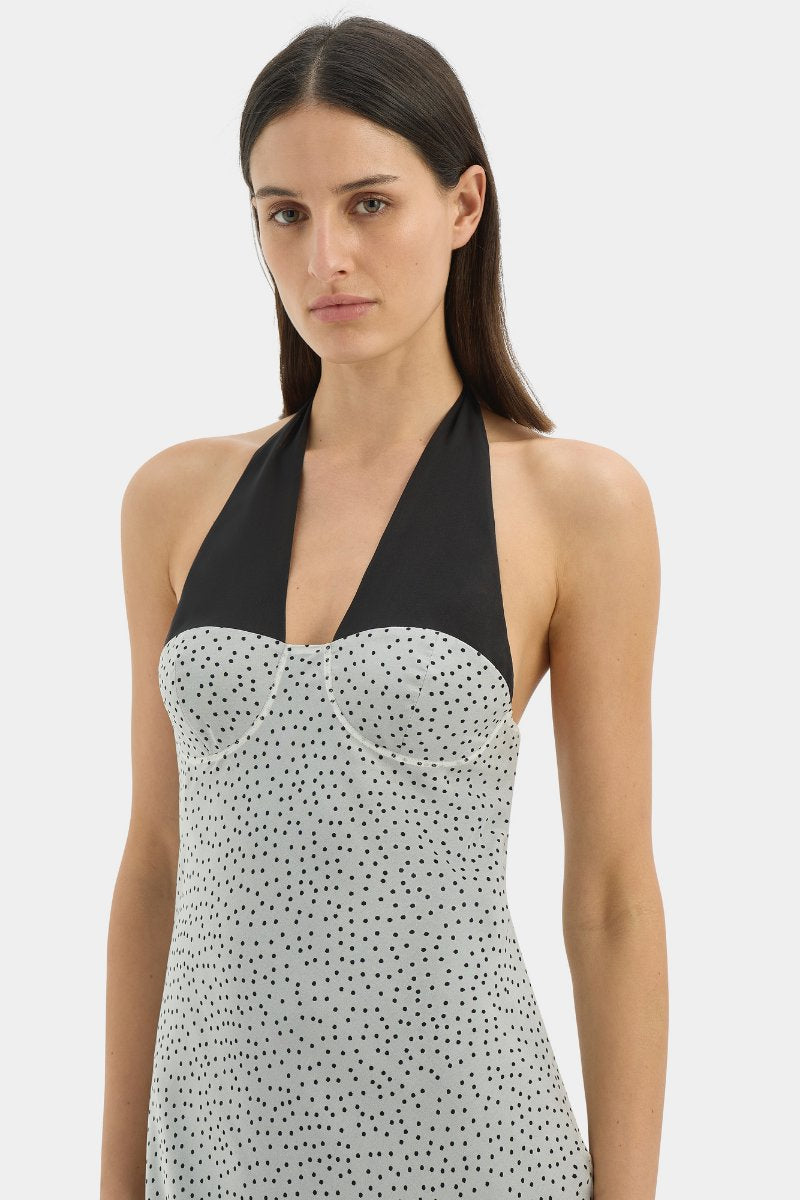 LISANDER HALTER MIDI DRESS-POLKA DOT BIANCA Midi Dress SIR. 