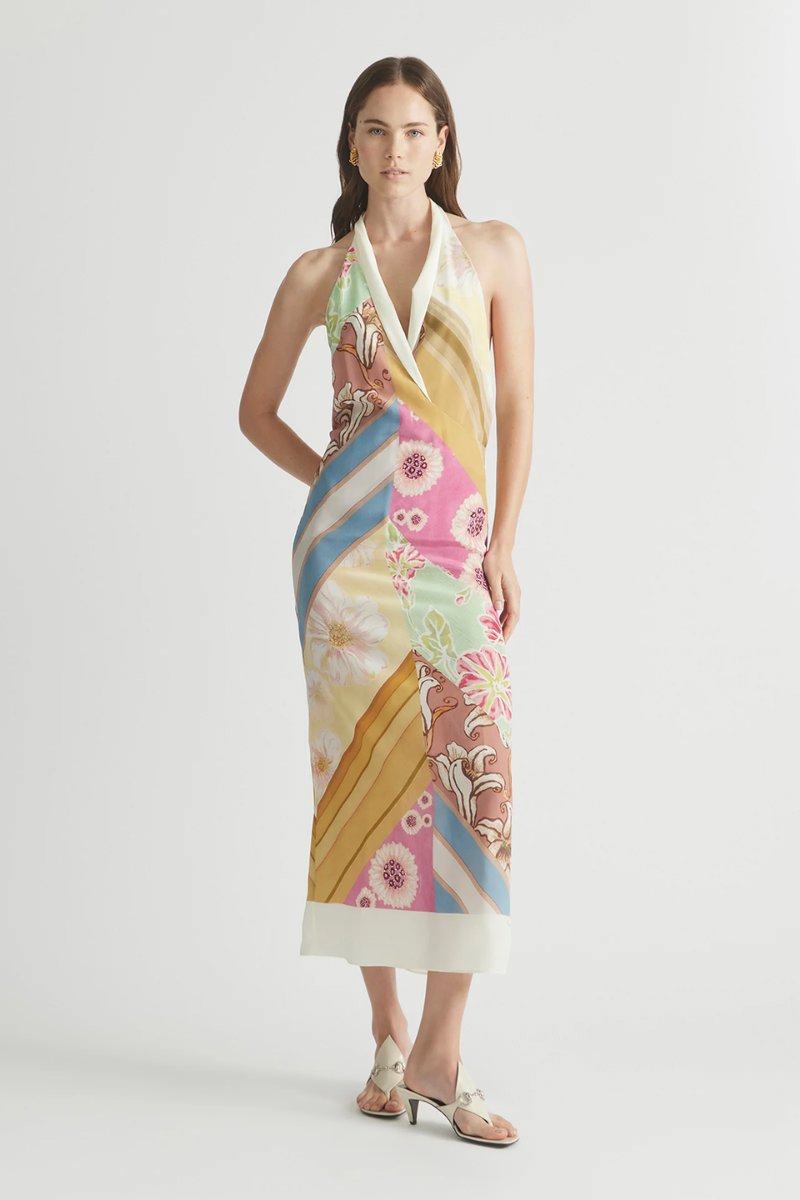 HALTER TIE GOWN-KALEIDOSCOPE Midi Dress ANTIPODEAN 