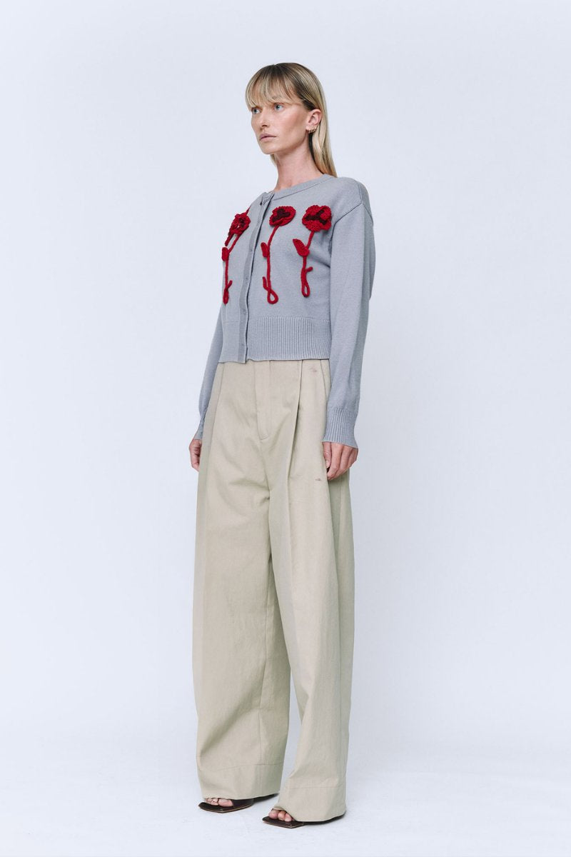 PANSY FLOWER CARDIGAN-GREY Knitwear Wynn Hamlyn 