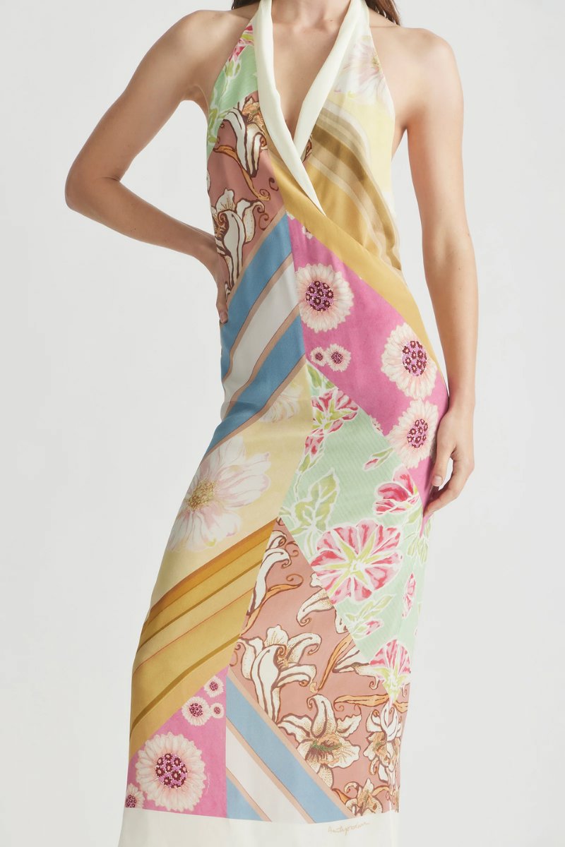 HALTER TIE GOWN-KALEIDOSCOPE Midi Dress ANTIPODEAN 
