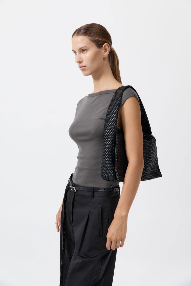 LATTICE EVERYDAY SATCHEL-BLACK Handbags ST AGNI 