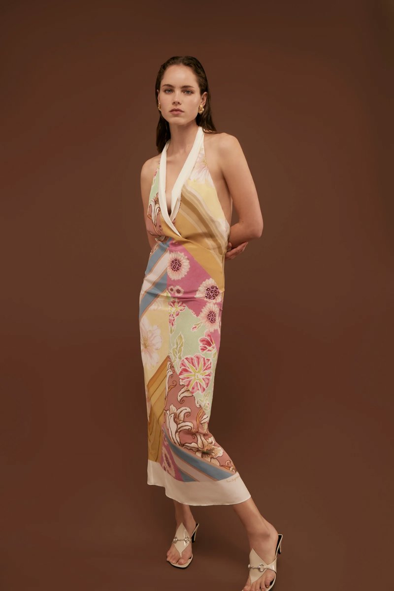 HALTER TIE GOWN-KALEIDOSCOPE Midi Dress ANTIPODEAN 