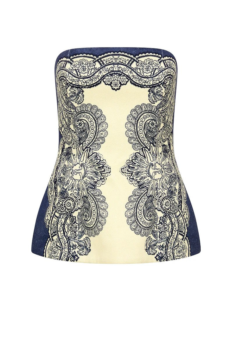 SCULPTRUAL BANDEAU TOP-STEEL BLUE Tops ANTIPODEAN 