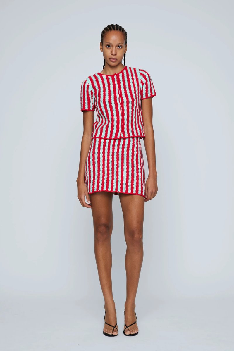 ZIG ZAG CROCHET SKIRT-HONEYDEW/RED Skirts Wynn Hamlyn 