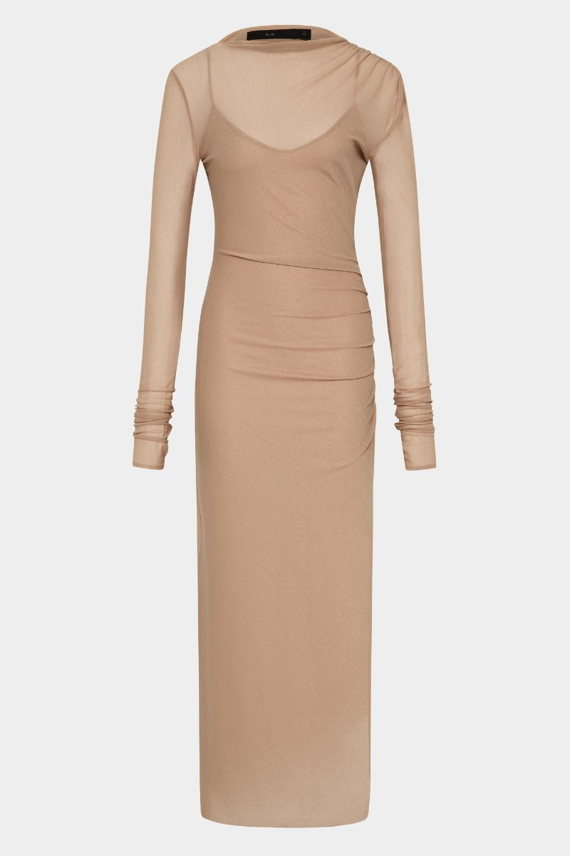 RUBY DRAPED GOWN-LIGHT TAN Midi Dress SIR. 